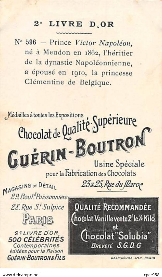 Chromos -COR11386 - Chocolat Guérin-Boutron - Prince Victor Napoléon -  10x6cm Env. - Guerin Boutron