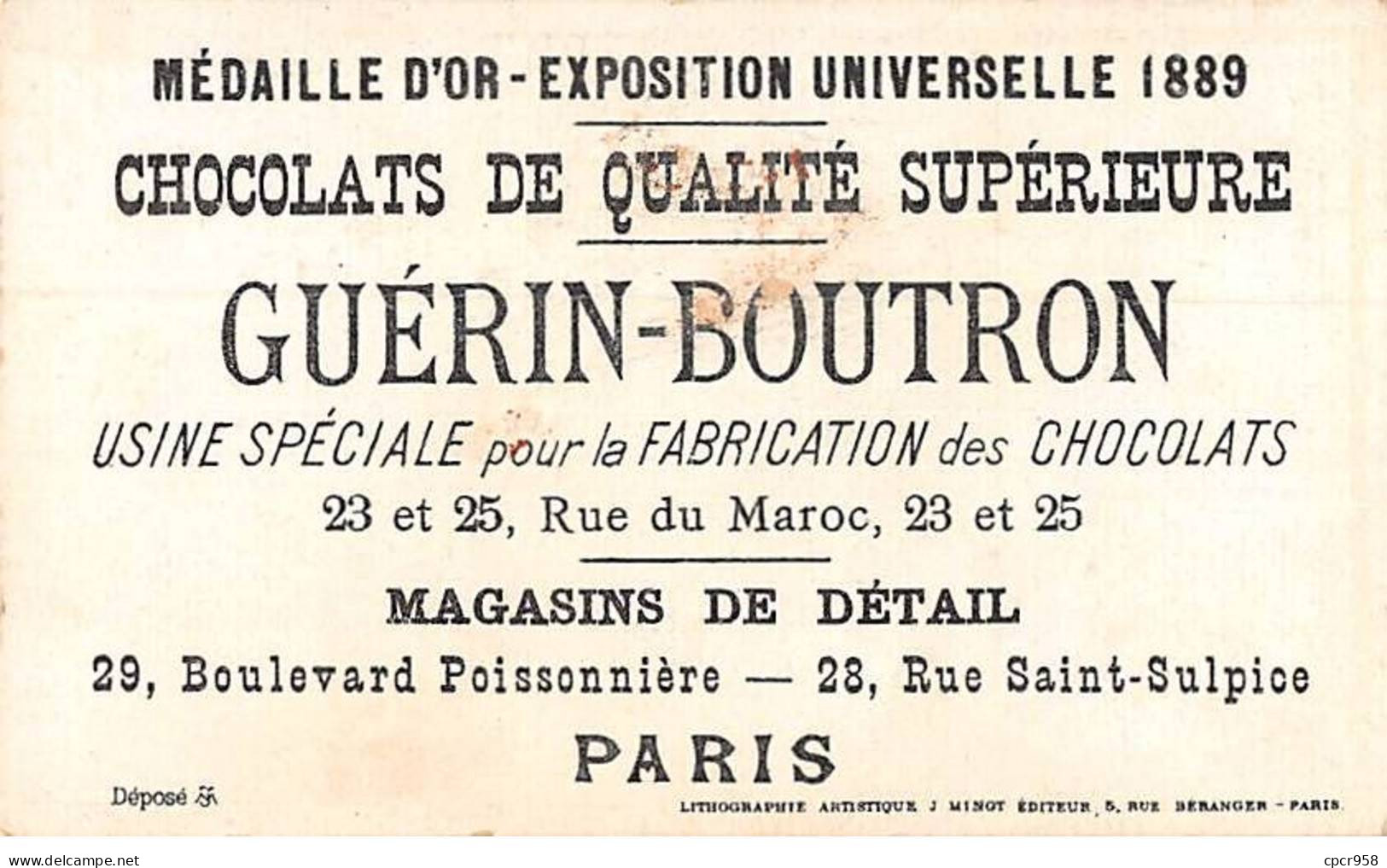 Chromos -COR11394 - Chocolat Guérin-Boutron - Fille - Garçon - Sou - Epingle  -  10x6cm Env. - Guerin Boutron