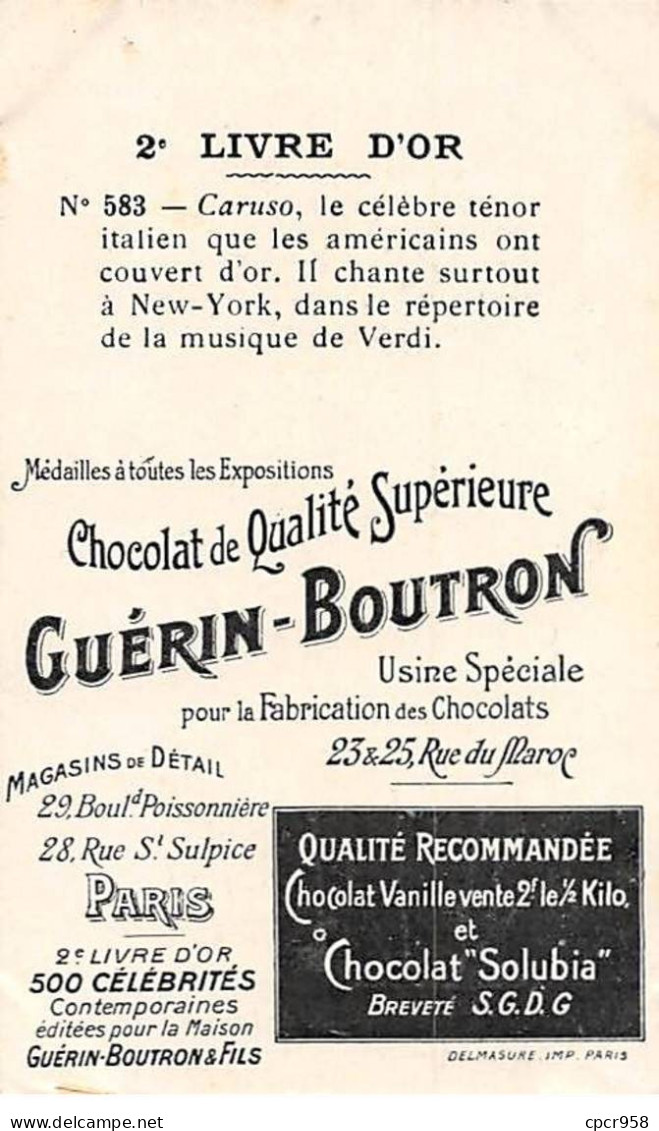 Chromos -COR11381 - Chocolat Guérin-Boutron - Caruso De L'Opéra  -  10x6cm Env. - Guerin Boutron