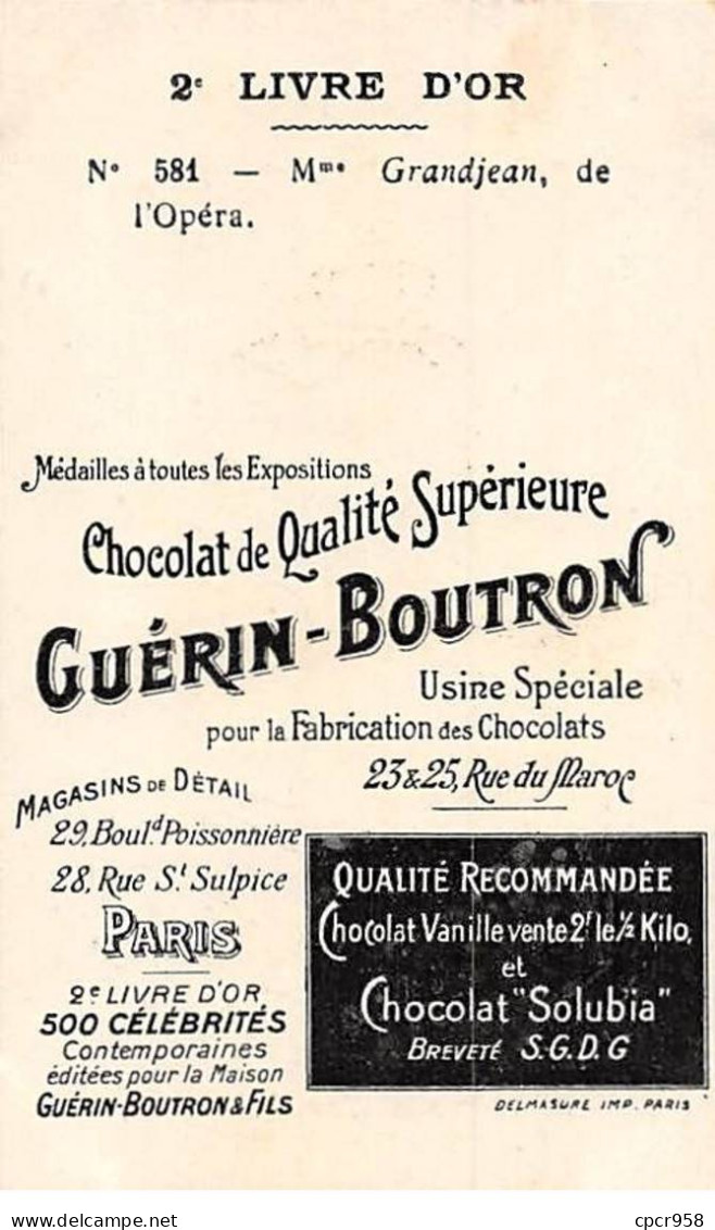 Chromos -COR11380 - Chocolat Guérin-Boutron - Madame Grandjean De L'Opéra  -  10x6cm Env. - Guérin-Boutron