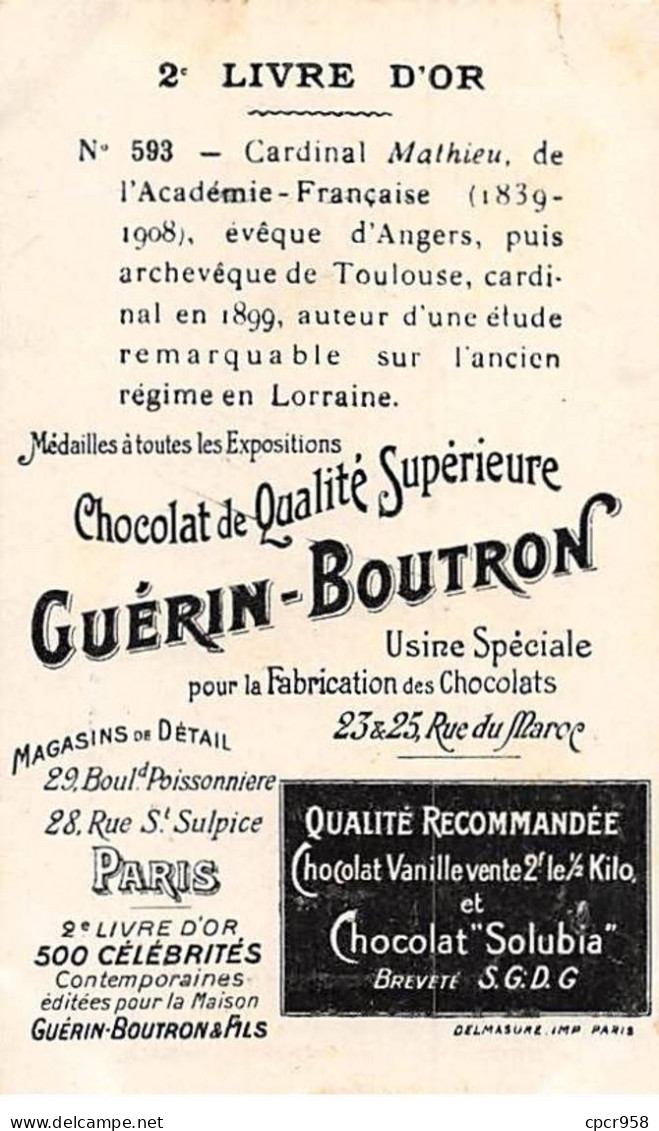 Chromos -COR11379 - Chocolat Guérin-Boutron - Cardinal Mathieu - Académicien  -  10x6cm Env. - Guérin-Boutron