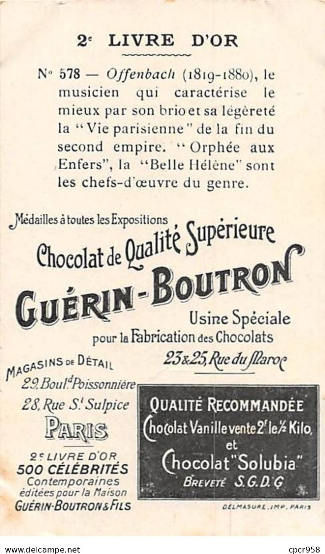 Chromos -COR11377 - Chocolat Guérin-Boutron - Offenbach - Compositeur De Musique -  10x6cm Env. - Guérin-Boutron