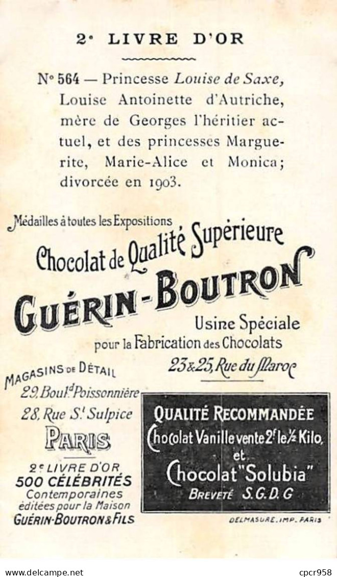 Chromos -COR11370 - Chocolat Guérin-Boutron - Princesse Louise De Saxe -  10x6cm Env. - Guérin-Boutron