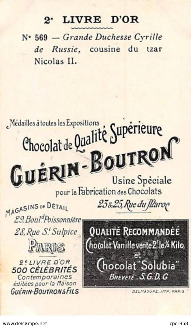 Chromos -COR11372 - Chocolat Guérin-Boutron - Grande Duchesse Cyrille -  10x6cm Env. - Guérin-Boutron