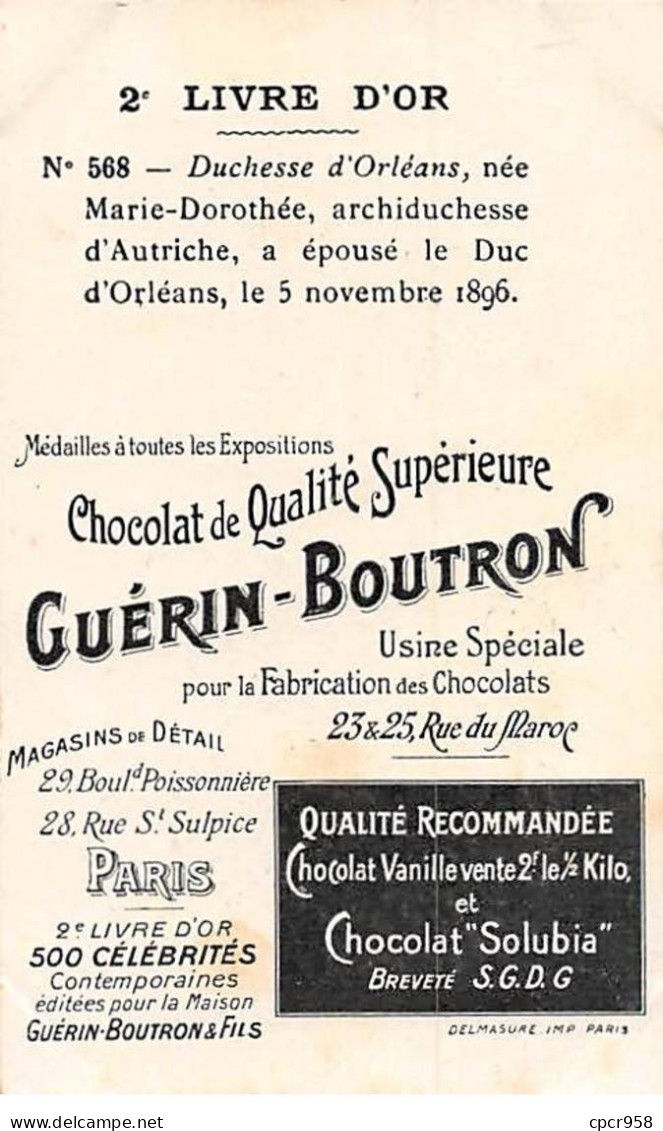 Chromos -COR11371 - Chocolat Guérin-Boutron - Duchesse D'Orléans -  10x6cm Env. - Guérin-Boutron