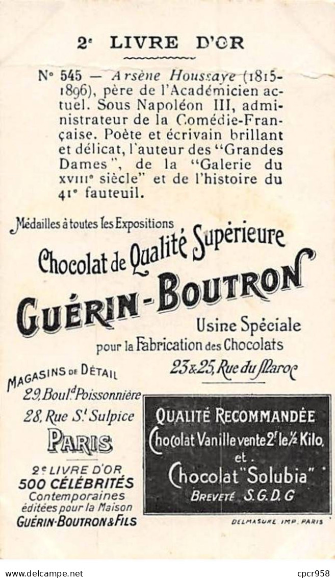Chromos -COR11364 - Chocolat Guérin-Boutron - Arsène Houssaye - Ecrivain -  10x6cm Env. - Guérin-Boutron