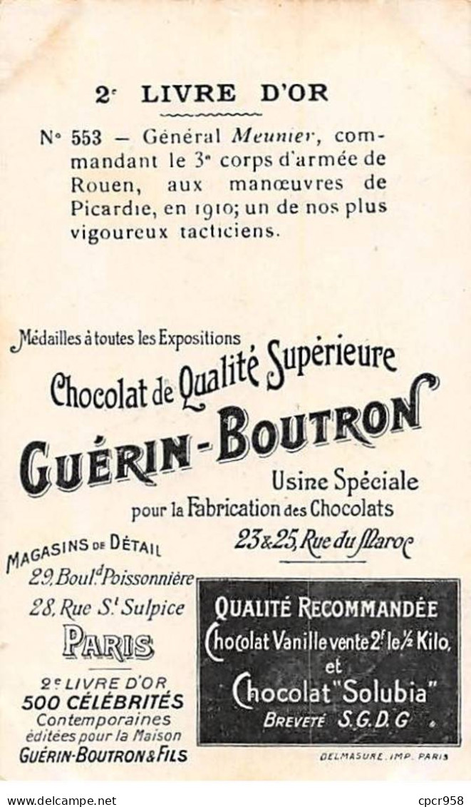 Chromos -COR11361 - Chocolat Guérin-Boutron - Général Meunier -  10x6cm Env. - Guérin-Boutron