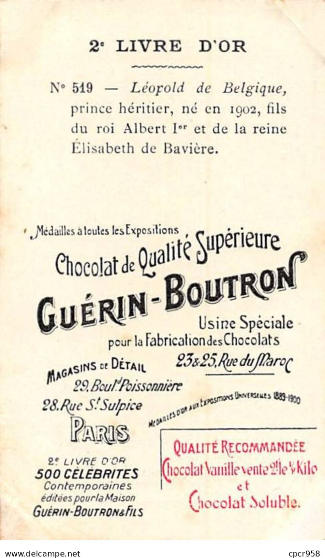 Chromos -COR11350 - Chocolat Guérin-Boutron - Prince Léopold De Belgique - Héritier  - 10x6cm Env. - Guérin-Boutron