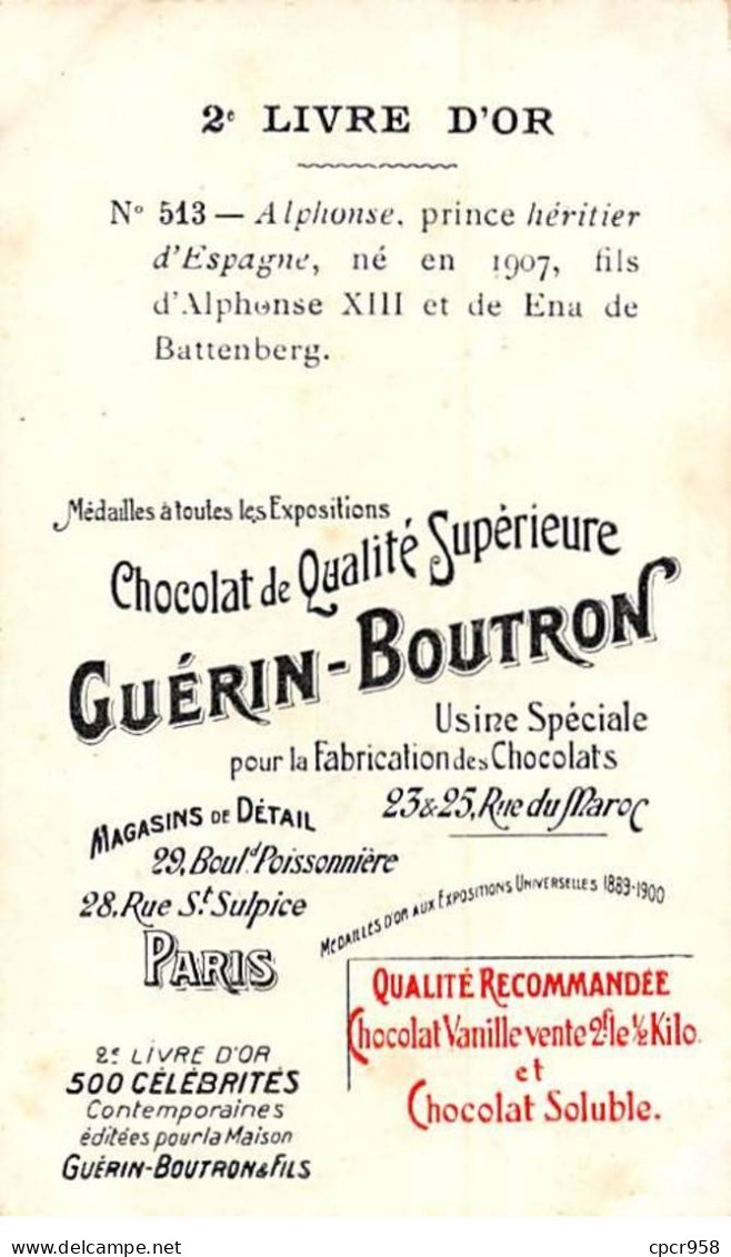 Chromos -COR11347 - Chocolat Guérin-Boutron - Prince Alphonse- Héritier D'Espagne  - 10x6cm Env. - Guérin-Boutron