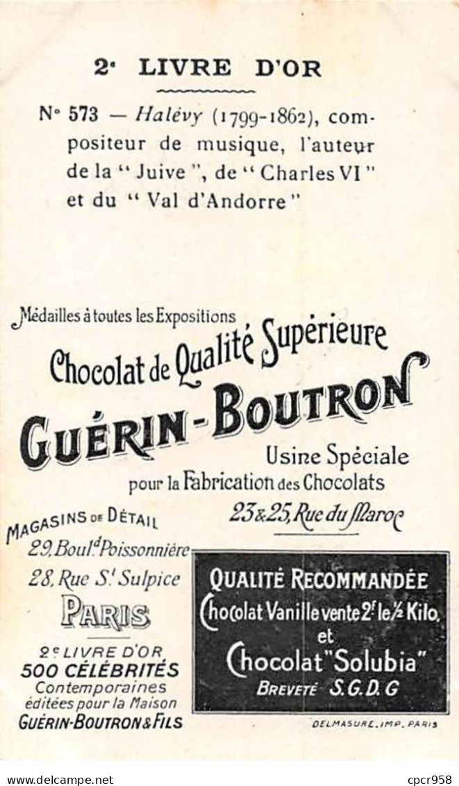 Chromos -COR11374 - Chocolat Guérin-Boutron - Halévy - Compositeur De Musique -  10x6cm Env. - Guérin-Boutron