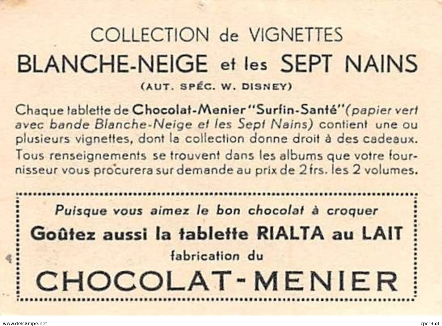 Chromos -COR11278- Chocolat Menier - Blanche-Neige Et Les Sept Nains- Nains- Cuisine - 7x5cm Env. - Menier