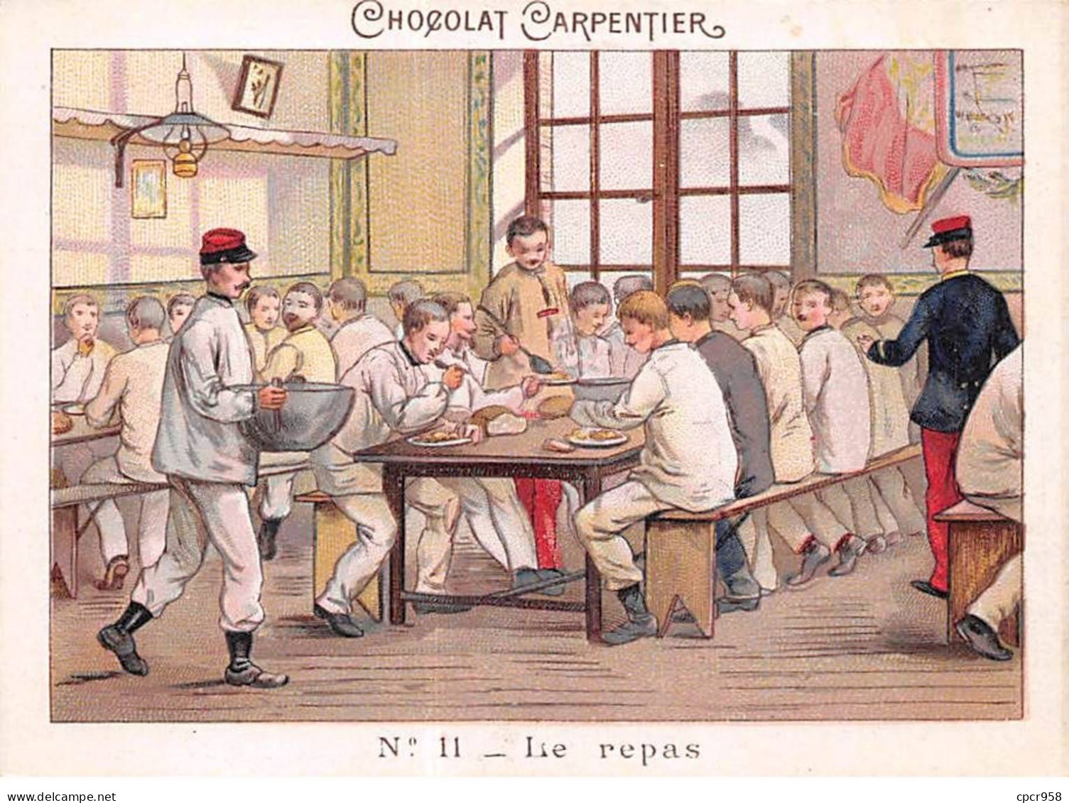 Chromos -COR11246 - Chocolat Carpentier - Le Repas - Hommes - Soldats -  8x11cm Env. - Sonstige & Ohne Zuordnung