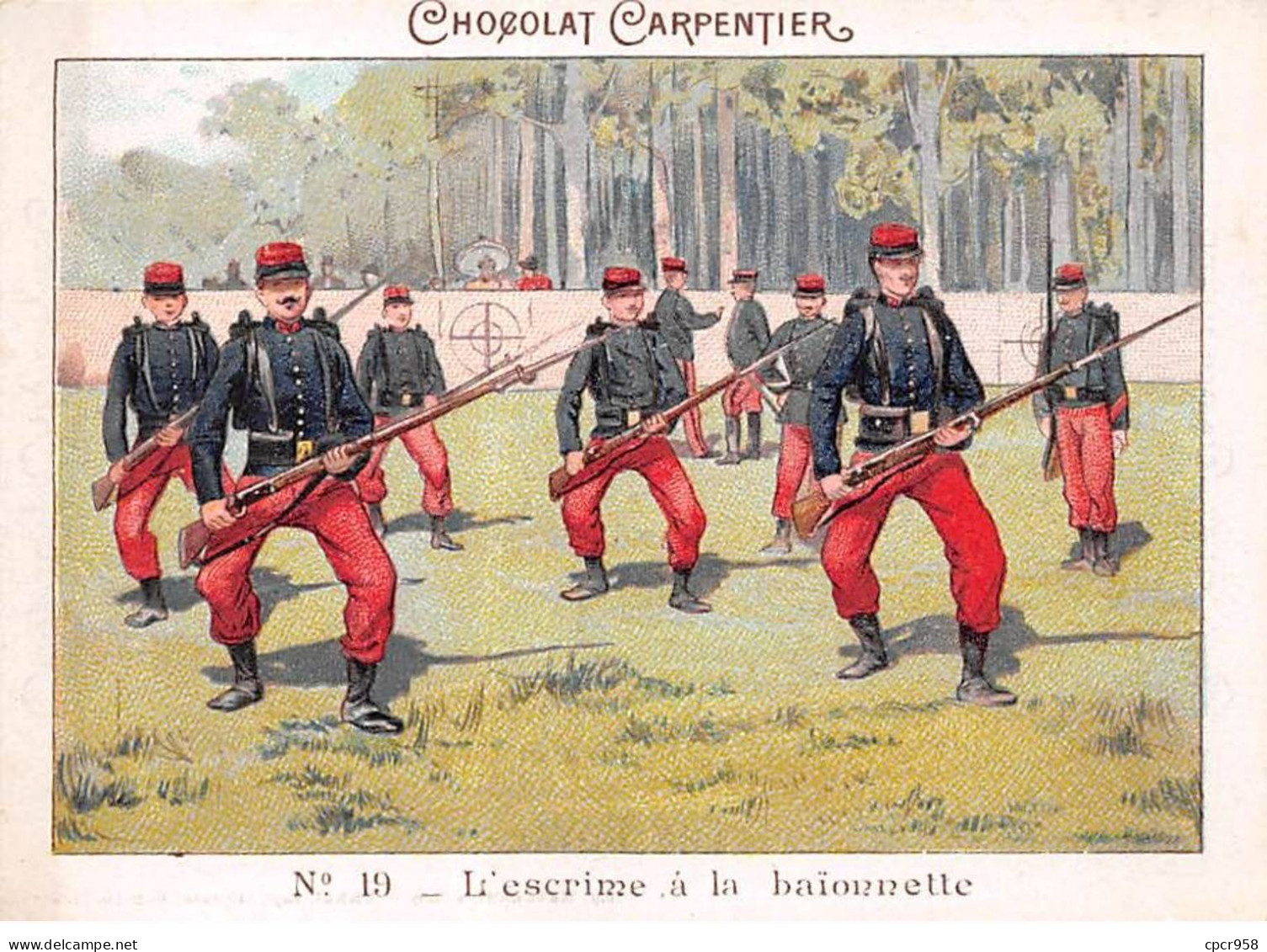 Chromos -COR11250 - Chocolat Carpentier - L'escrime à La Baïonnette - Hommes - Soldats -  8x11cm Env. - Otros & Sin Clasificación