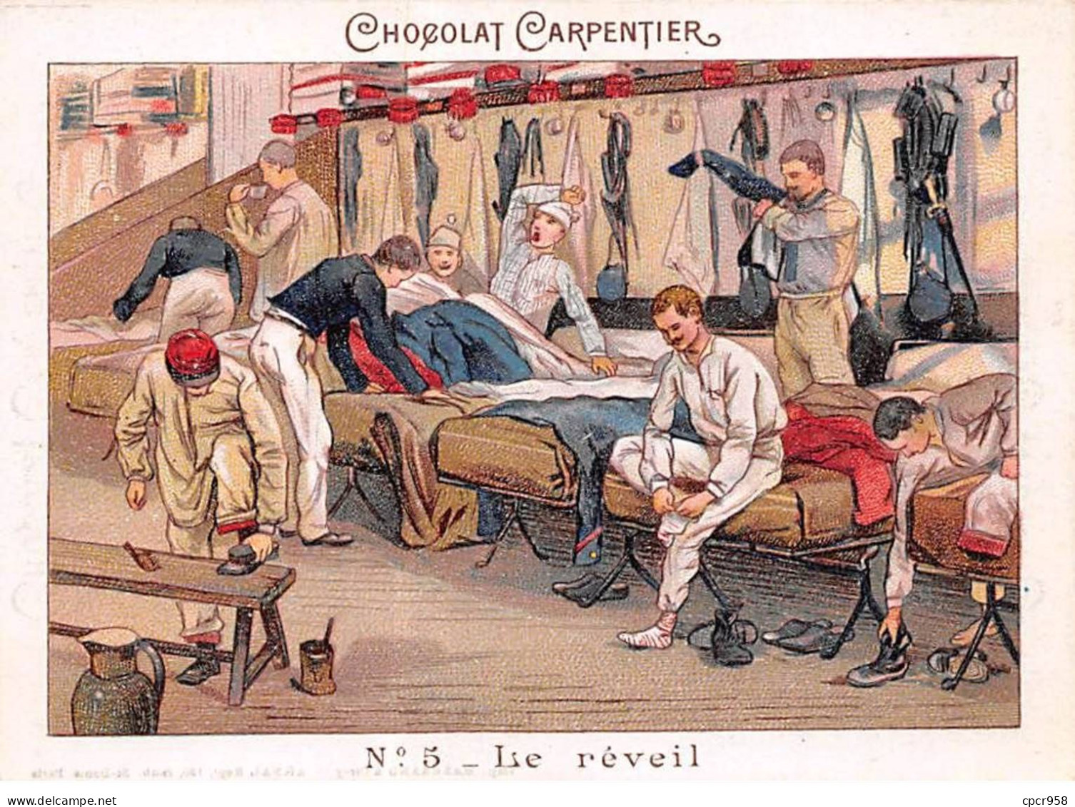 Chromos -COR11244 - Chocolat Carpentier - Le Réveil - Hommes - Soldats -  8x11cm Env. - Autres & Non Classés