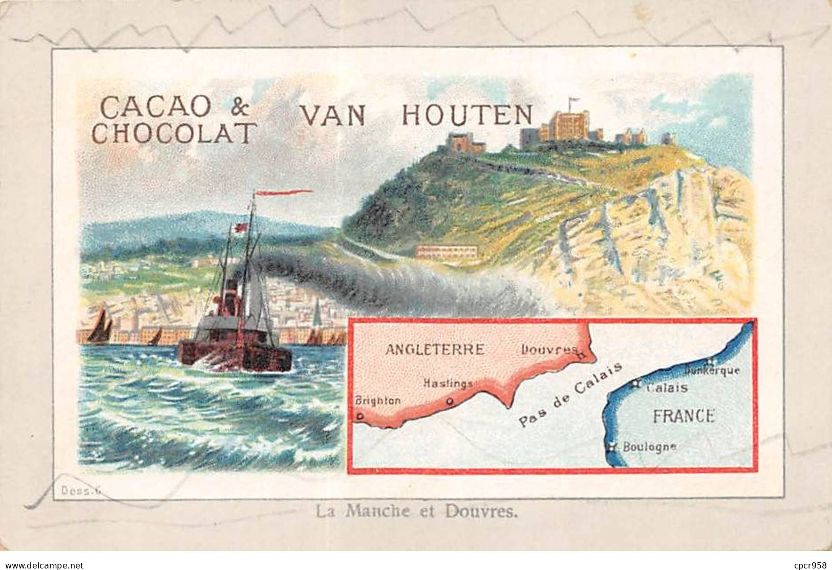 Chromos -COR11220 - Cacao Van Houten- La Manche Et Douvres - Bateau -  8x12cm Env. - Van Houten