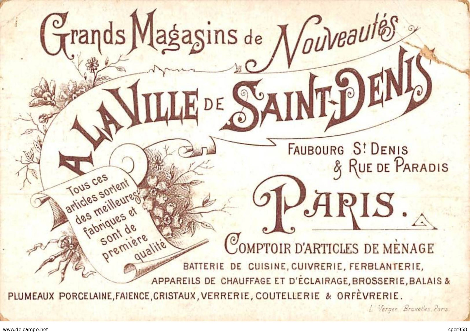 Chromos -COR11231- Grands Magasins - Saint-Denis- Fille - Brindille - En L'état - Déchirée -  8x12cm Env. - Autres & Non Classés