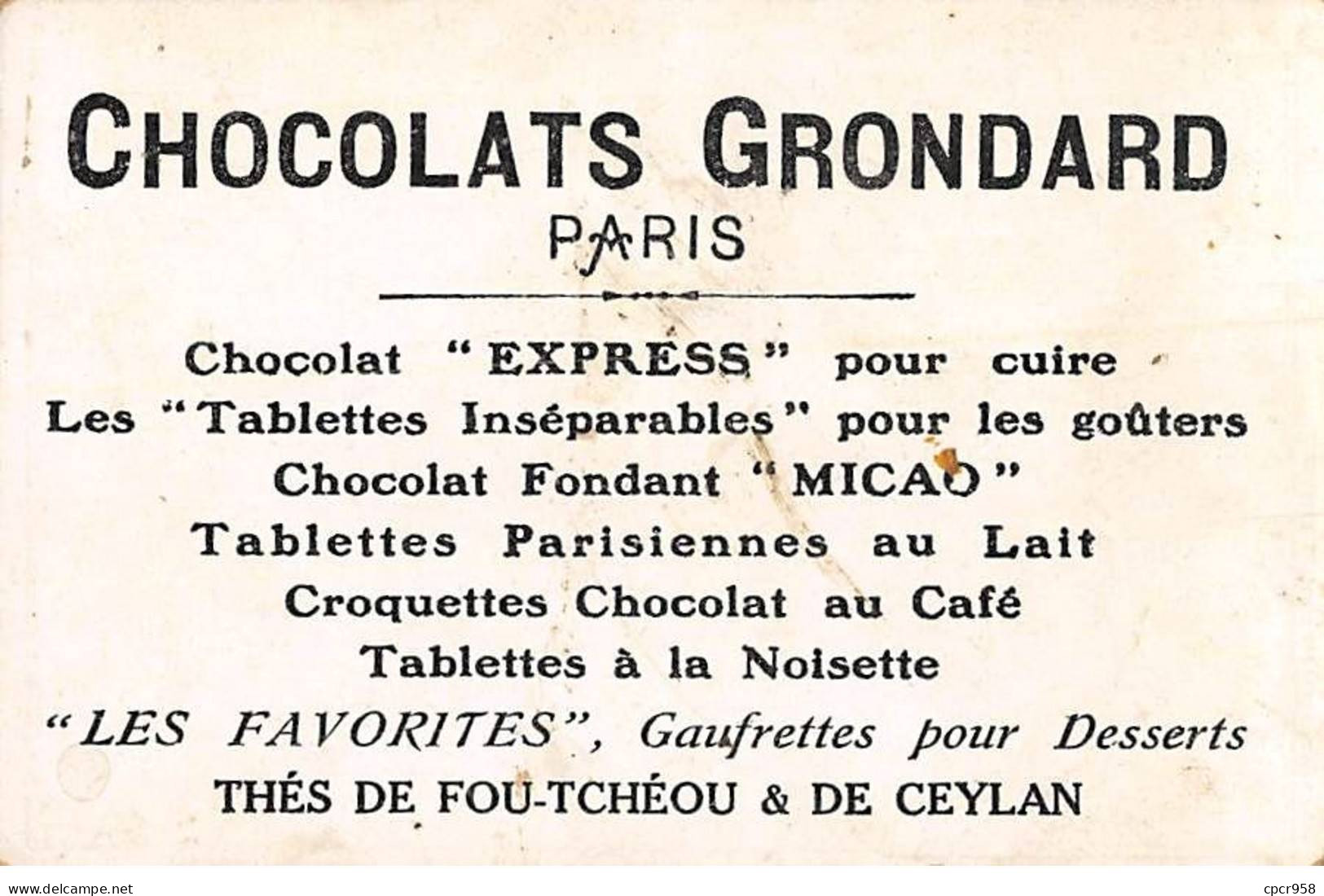 Chromos -COR11199 - Chocolats Grondard - Epoque Gauloise - Sanglier- Vercingétorix   -  7x11cm Env. - Autres & Non Classés