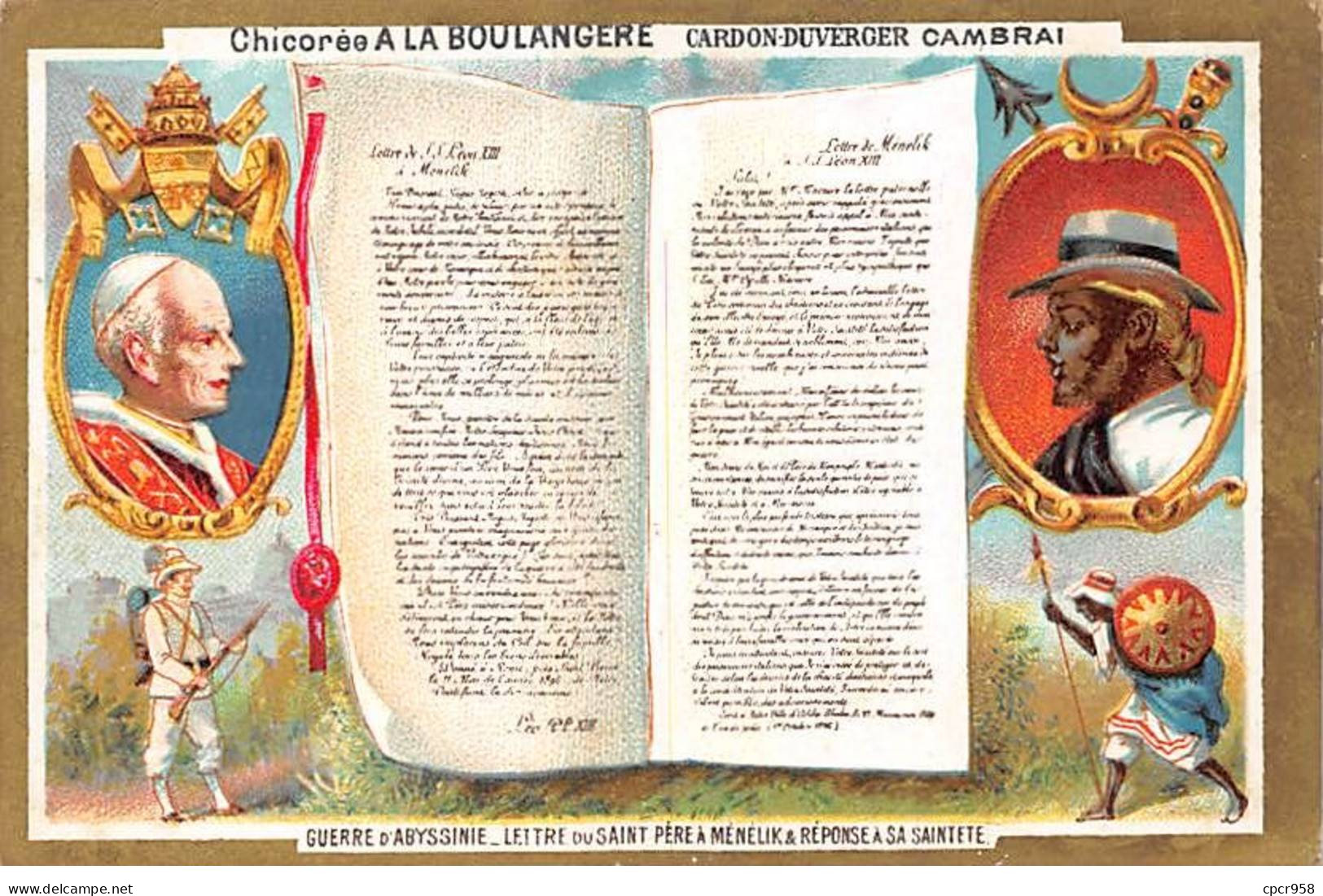 Chromos - COR10201 - Chicorée à La Boulangère - Guerre D'Abyssinie - Lettre Du Saint Père à Ménélik..-   7x10 Cm Environ - Thee & Koffie