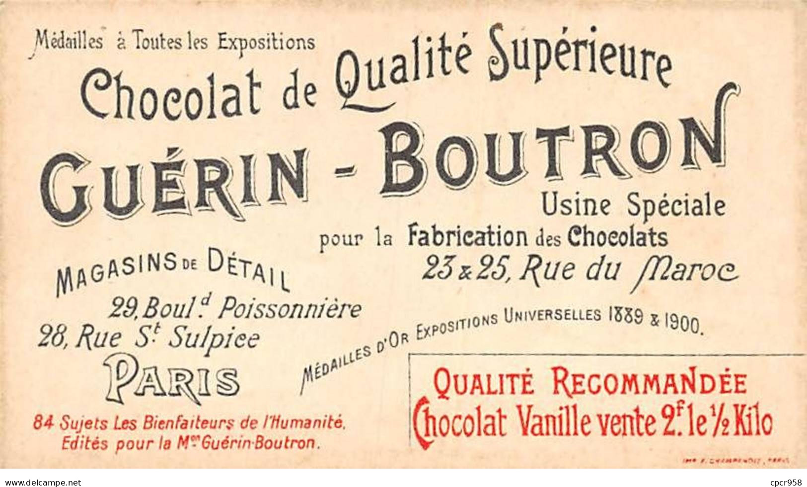 Chromos - COR10154 - Chocolat Guérin-Boutron - Les Bienfaiteurs De L'humanité - Jenner- 6x10 Cm Environ - Guerin Boutron