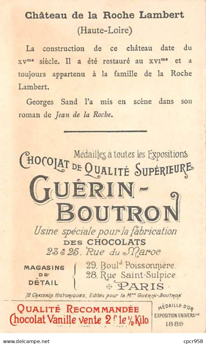 Chromos -COR12079 - Chocolat Guérin-Boutron - Château De La Roche Lambert - 6x11cm Env. - Guerin Boutron