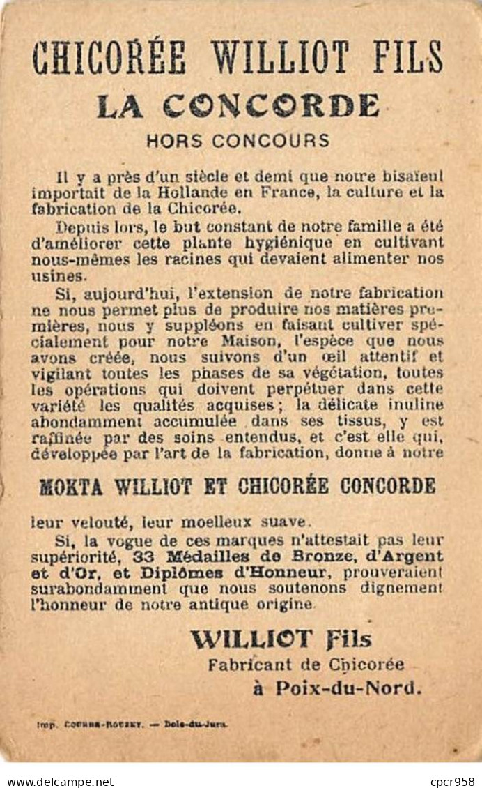 Chromos - COR10151 - Chicorée Williot Fils - La Concorde - Pressé Comme Un Lavement   -   7x11 Cm Environ - Thé & Café
