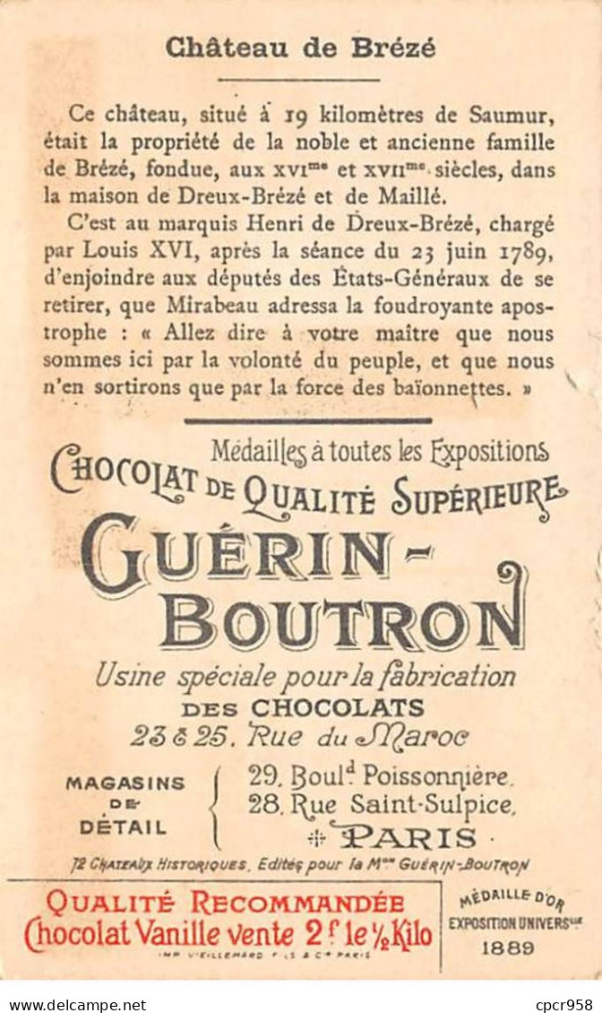 Chromos -COR12081 - Chocolat Guérin-Boutron - Château De Brézé - 6x11cm Env. - Guerin Boutron