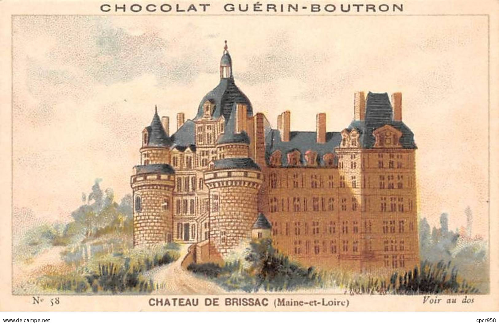 Chromos -COR12078 - Chocolat Guérin-Boutron - Château De Brissac - Maine-et-Loire - 6x11cm Env. - Guerin Boutron