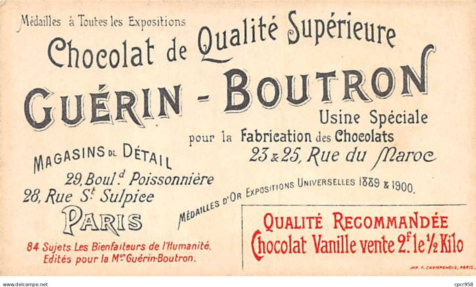 Chromos - COR10153 -Chocolat Guérin-Boutron - Les Bienfaiteurs De L'humanité - Jussieu- 6x10 Cm Environ - Guerin Boutron