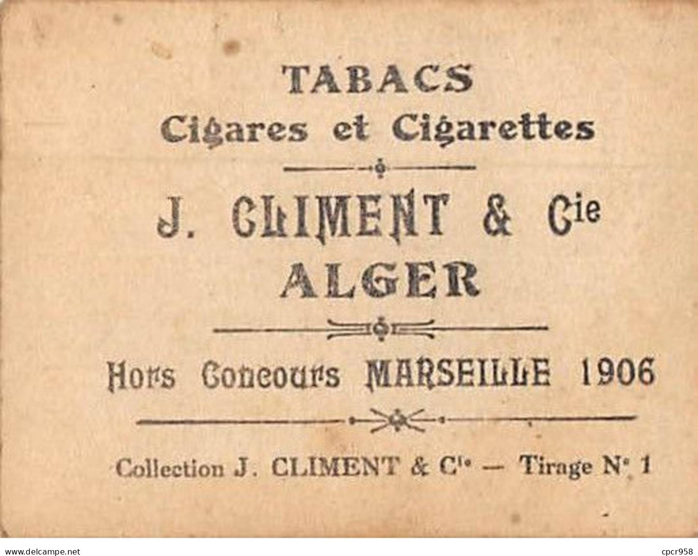 Chromos - COR10010 - Cigarettes Climent - Tabac - Alger - Thomassin  - 6x5 Cm Environ - Climent