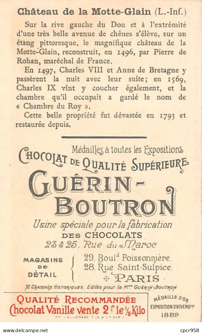 Chromos -COR12074 - Chocolat Guérin-Boutron - Château De La Motte-Glain - Loire-Inférieure - 6x11cm Env. - Guerin Boutron