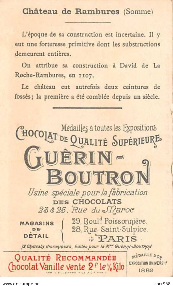 Chromos -COR12073 - Chocolat Guérin-Boutron - Château De Rambures - Somme - 6x11cm Env. - Guerin Boutron