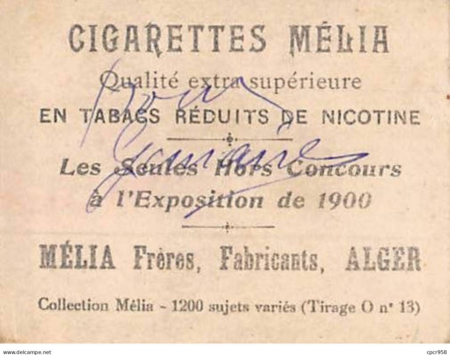Chromos - COR10008 - Cigarettes Melia - Tabac - Alger - Femme Portant Des Fleurs - 6x5 Cm Environ - Melia