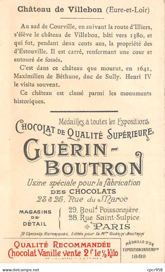 Chromos -COR12072 - Chocolat Guérin-Boutron - Château De Villebon - Eure-et-Loir - 6x11cm Env. - Guerin Boutron