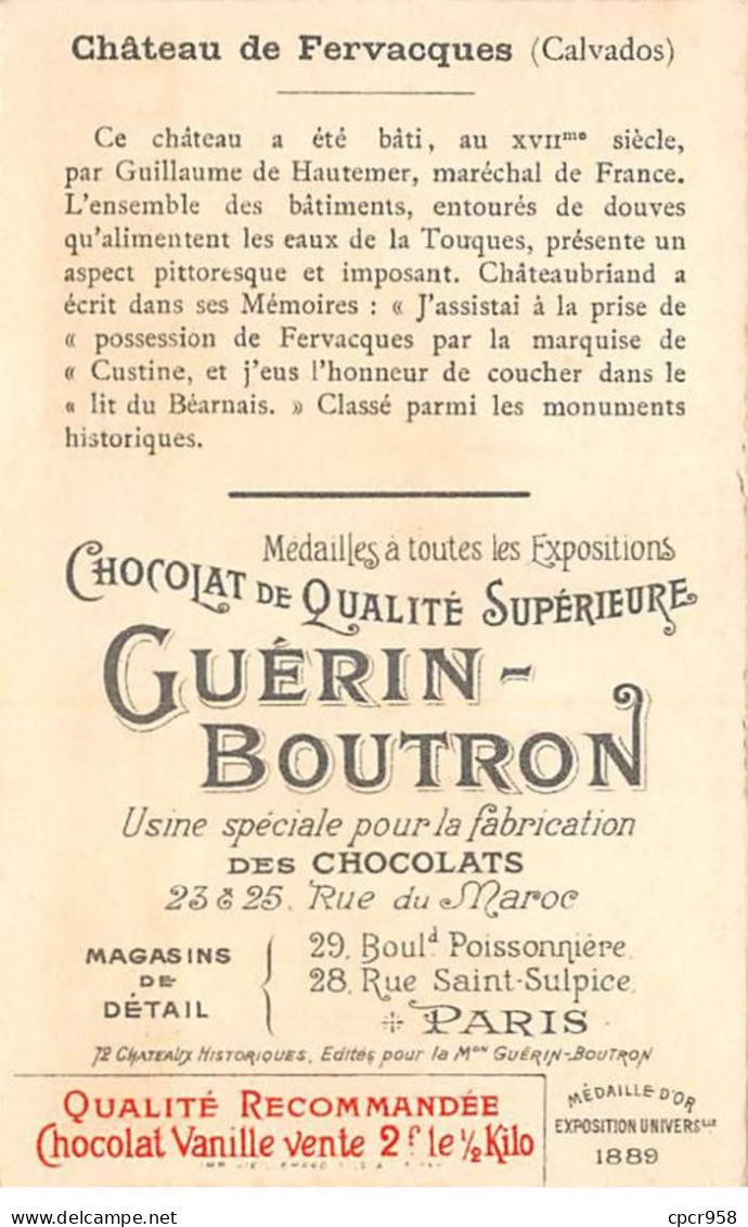 Chromos -COR12070 - Chocolat Guérin-Boutron - Château De Fervacques - Calvados - 6x11cm Env. - Guerin Boutron