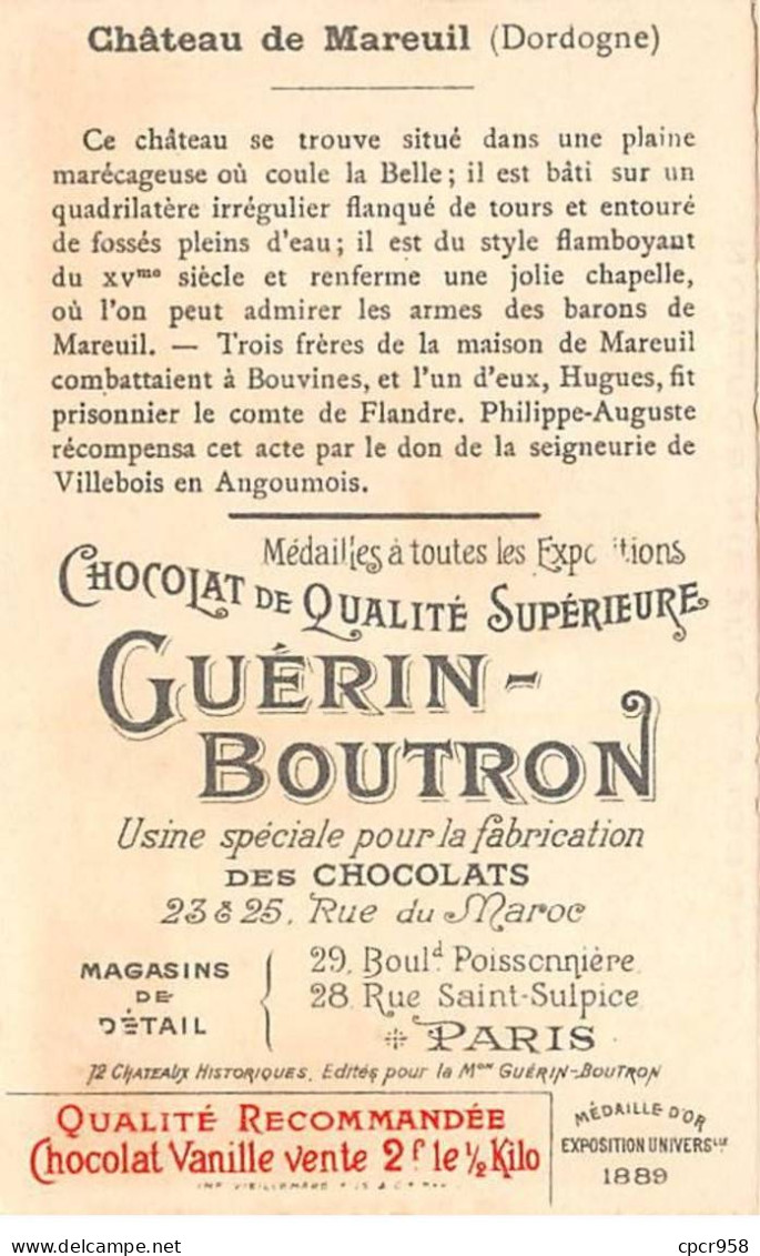 Chromos -COR12067 - Chocolat Guérin-Boutron - Château De Mareuil - Dordogne - 6x11cm Env. - Guerin Boutron