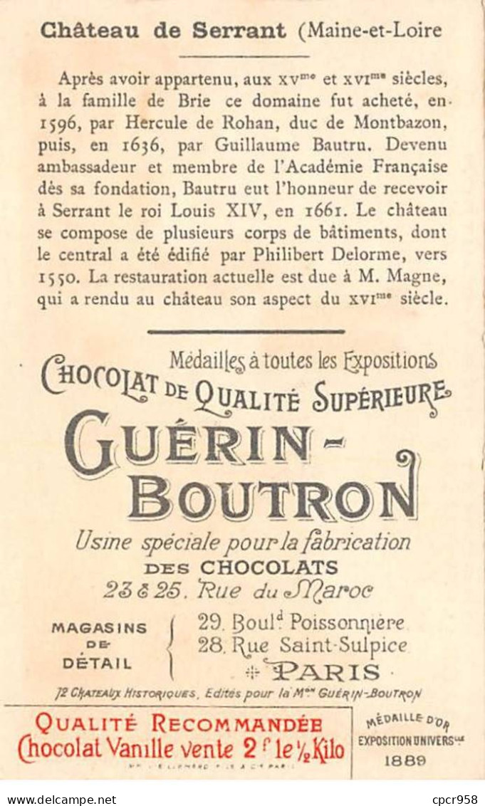 Chromos -COR12065 - Chocolat Guérin-Boutron - Château De Serrant - Maine-et-Loire - 6x11cm Env. - Guerin Boutron