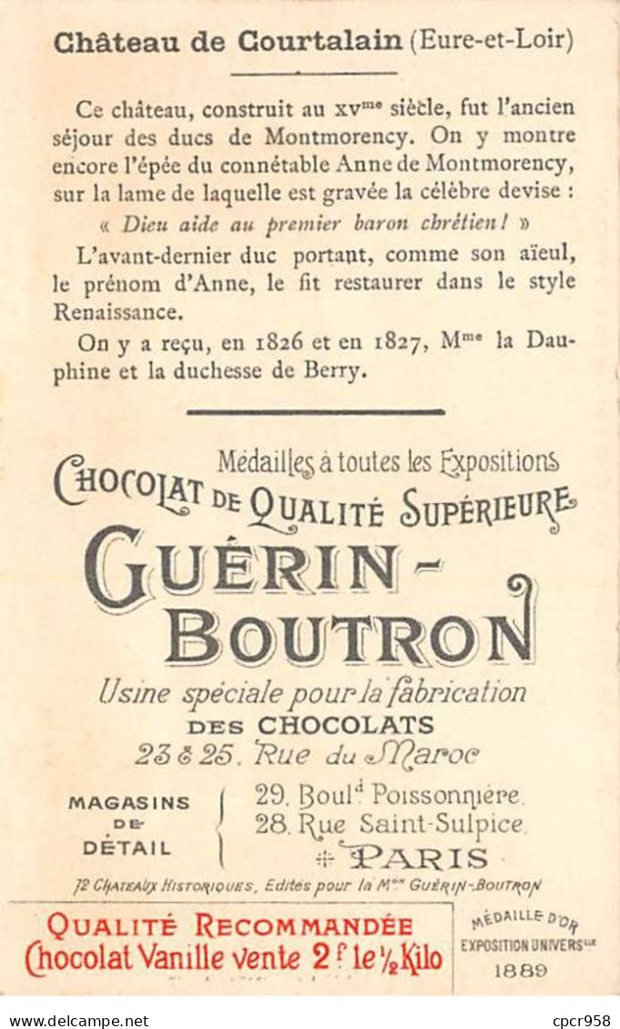 Chromos -COR12061 - Chocolat Guérin-Boutron - Château De Courtalain - Eure-et-Loir - 6x11cm Env. - Guerin Boutron