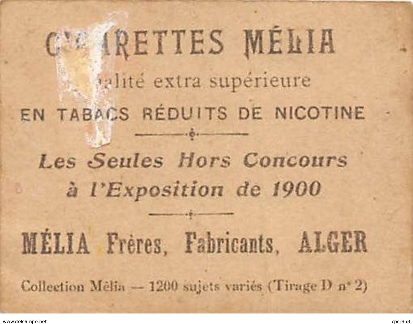 Chromos - COR10000 - Cigarettes Melia - Tabac-  Alger - Prière à Un Marabout - 6x5 Cm Environ - Melia