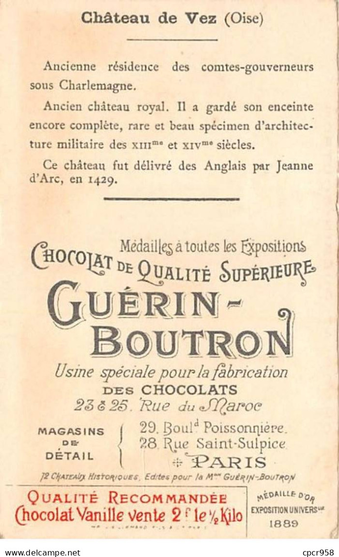 Chromos -COR12059 - Chocolat Guérin-Boutron - Château De Vez - Oise - 6x11cm Env. - Guerin Boutron