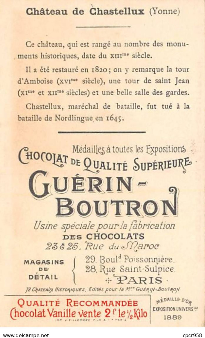 Chromos -COR12057 - Chocolat Guérin-Boutron - Château De Chastellux - Yonne - 6x11cm Env. - Guerin Boutron