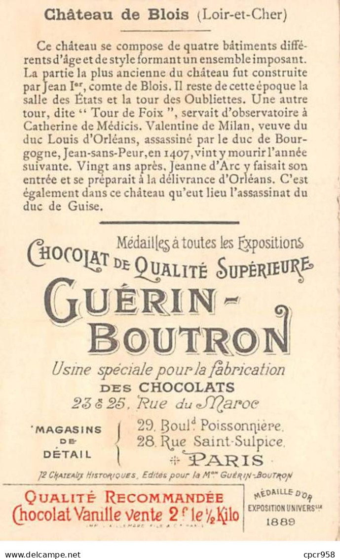 Chromos -COR12048 - Chocolat Guérin-Boutron - Château De Blois - Loir-et-Cher - 6x11cm Env. - Guérin-Boutron