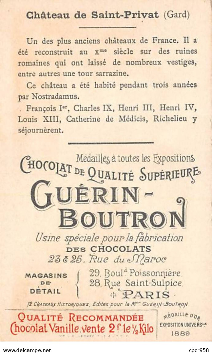 Chromos -COR12055 - Chocolat Guérin-Boutron - Château De Saint-Privat - Gard - 6x11cm Env. - Guerin Boutron
