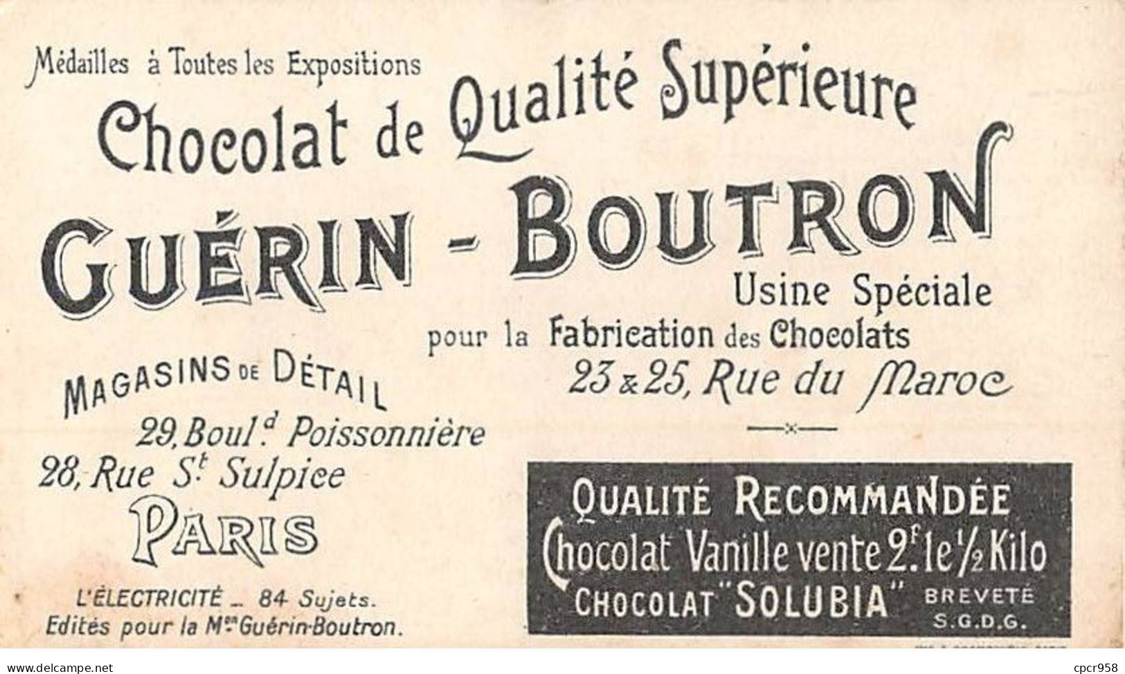 Chromos -COR11854 - Chocolat Guérin-Boutron - L'électricité - Thermo-Cautère électrique - Hommes -  6x10cm Env. - Guérin-Boutron