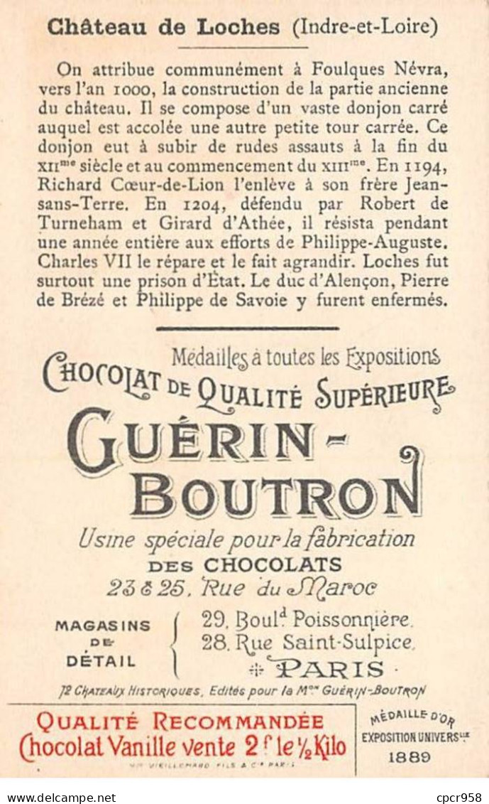 Chromos -COR12047 - Chocolat Guérin-Boutron - Château De Loches - Indre-et-Loire - 6x11cm Env. - Guérin-Boutron