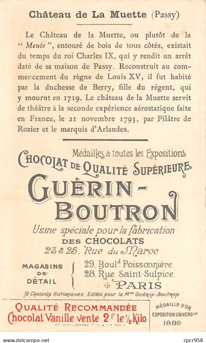 Chromos -COR12060 - Chocolat Guérin-Boutron - Château De La Muette - Passy - 6x11cm Env. - Guérin-Boutron