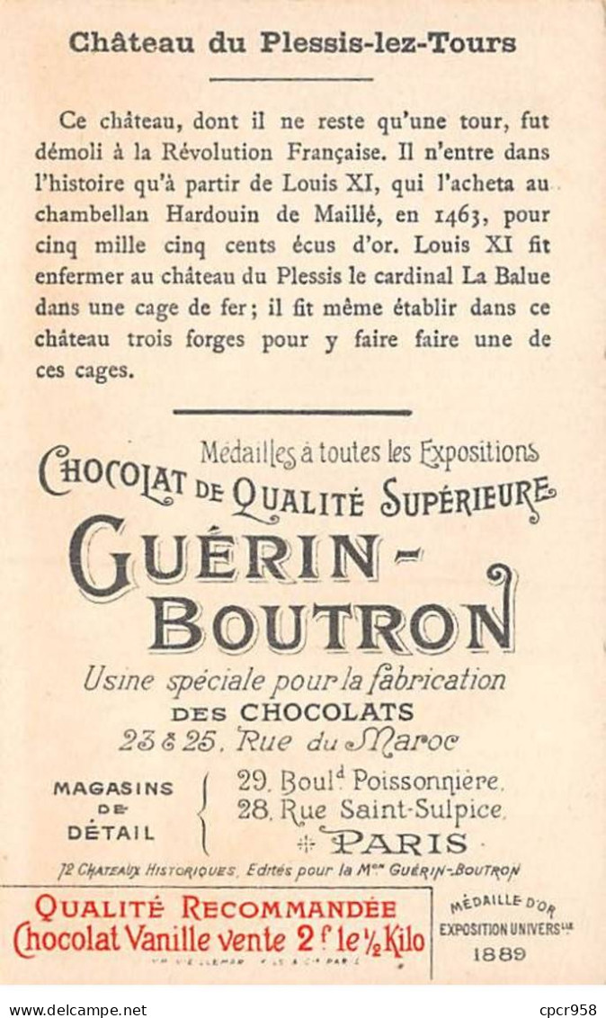 Chromos -COR12039 - Chocolat Guérin-Boutron - Château Du Plessis-lez-Tours - 6x11cm Env. - Guérin-Boutron