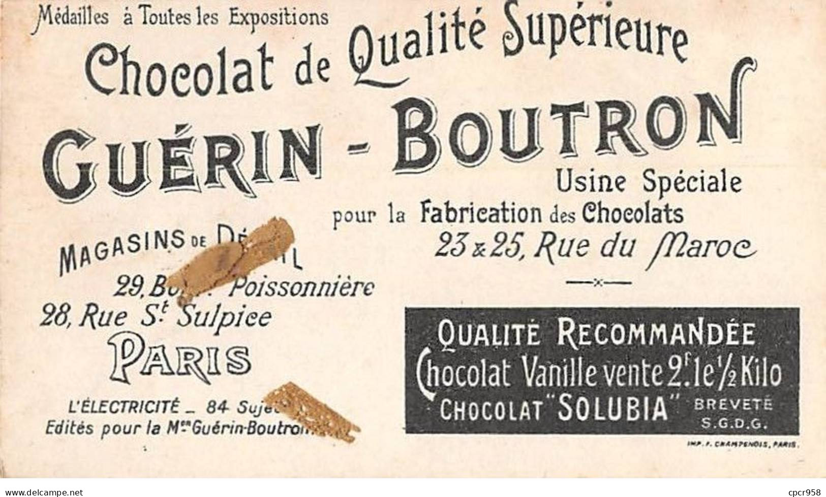 Chromos -COR11850 - Chocolat Guérin-Boutron - L'électricité - Tannage Des Cuirs - Hommes -  6x10cm Env. - Guerin Boutron