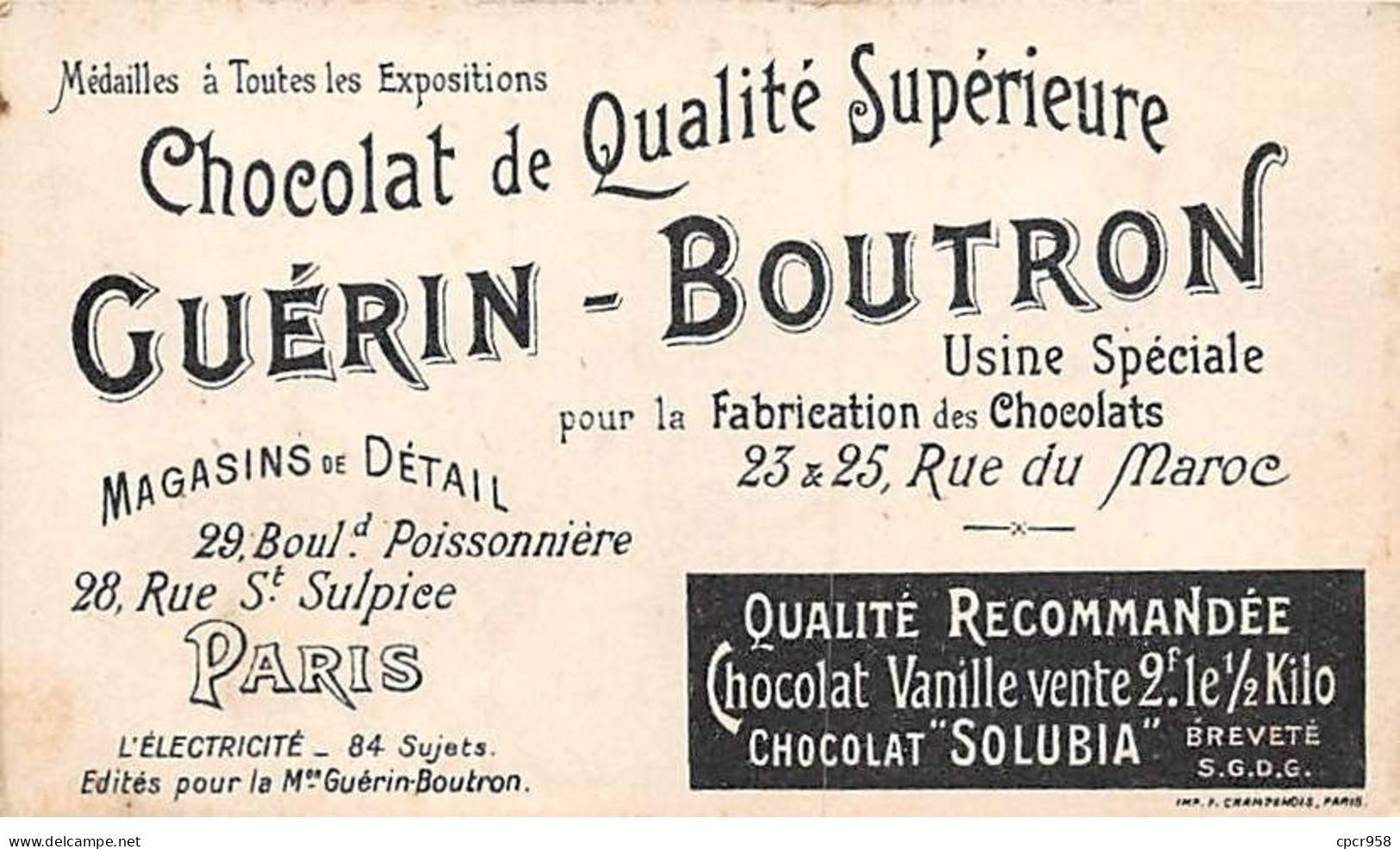 Chromos -COR11848 - Chocolat Guérin-Boutron - L'électricité - Chasse-neige électrique - Hommes -  6x10cm Env. - Guerin Boutron