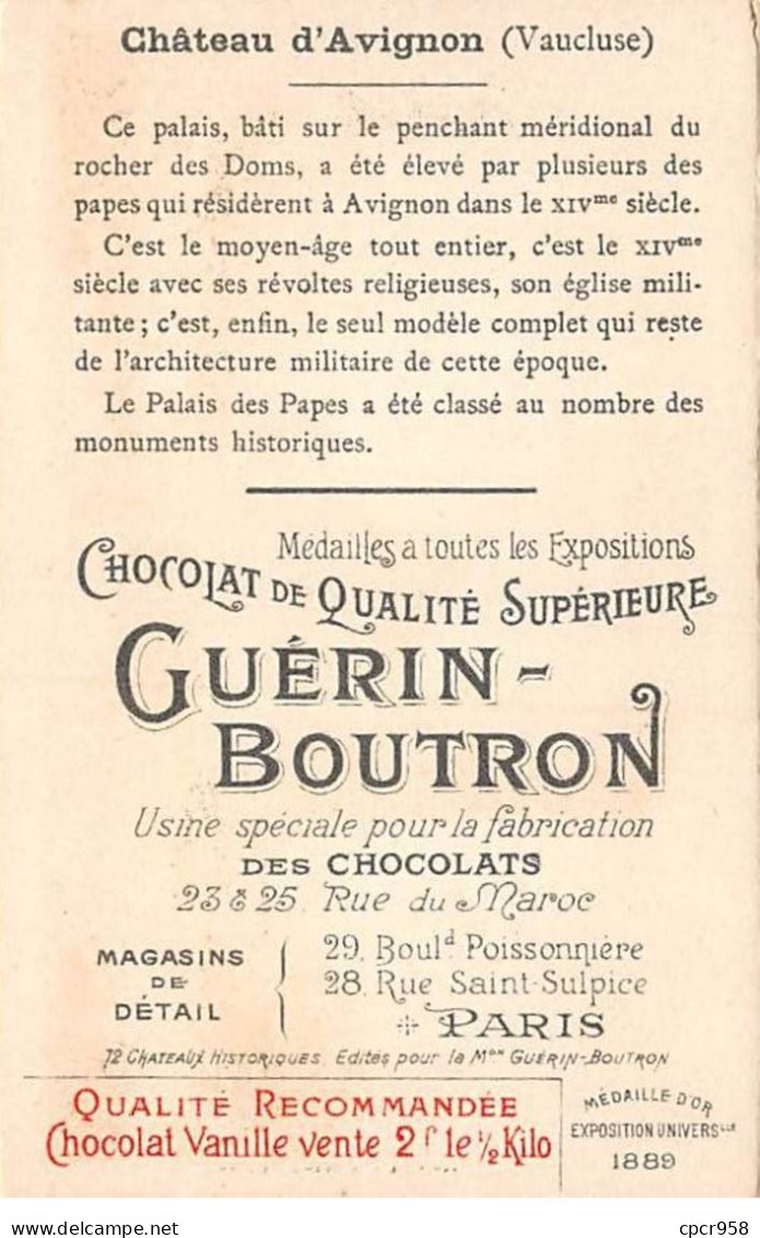 Chromos -COR12038 - Chocolat Guérin-Boutron - Château D'Avignon - Vaucluse - 6x11cm Env. - Guérin-Boutron