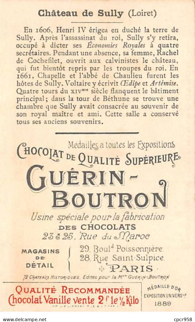 Chromos -COR12036 - Chocolat Guérin-Boutron - Château De Sully - Loiret - 6x11cm Env. - Guérin-Boutron